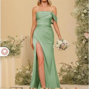 Green One Shoulder Asymmetrical Slit Dress